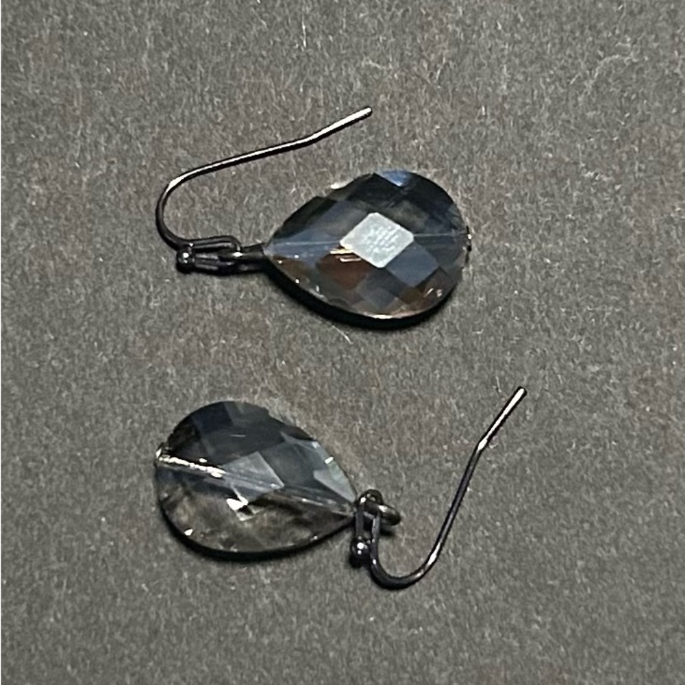Silver Gray Faceted Teardrop Earrings